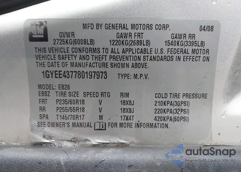 2008 Cadillac Srx V6 from USA, damaged, VIN 1GYEE437780197973